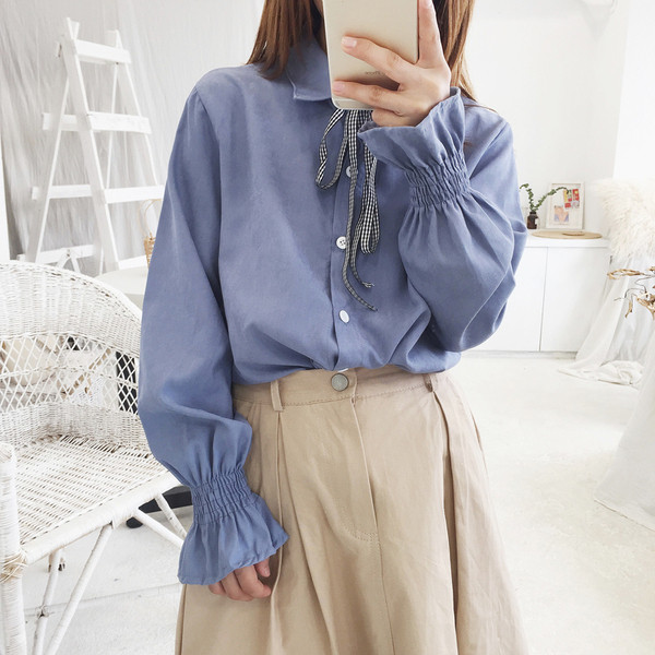 Cămașă elegantă de damă cu panglică în mai multe culori