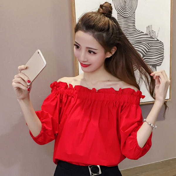 Bluză de damă modernă cu mâneci căzute în două culori