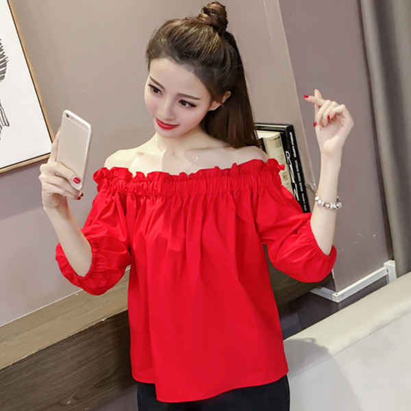 Bluză de damă modernă cu mâneci căzute în două culori