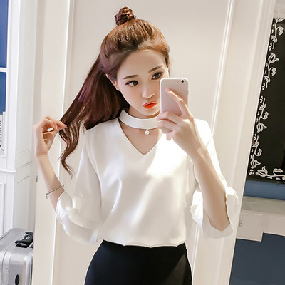 Bluză de damă modernă cu decolteu în V în trei culori