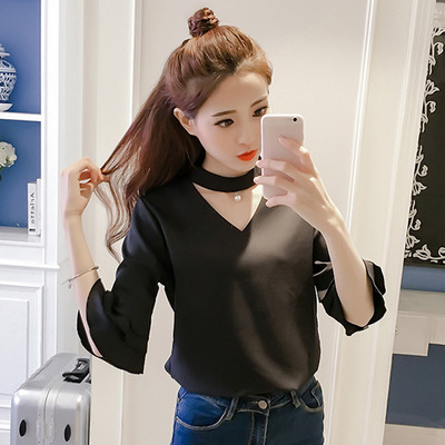 Bluză de damă modernă cu decolteu în V în trei culori