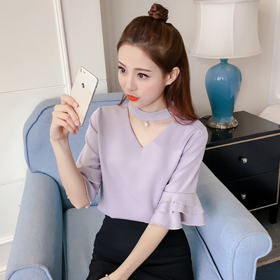 Bluză de damă modernă cu decolteu în V în trei culori