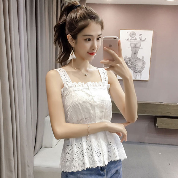 Top de damă modern din dantelă de culoare albă