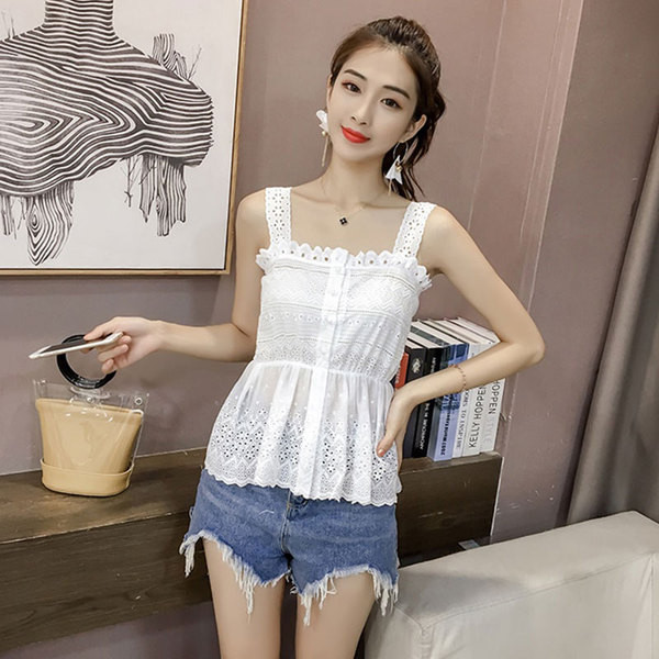 Top de damă modern din dantelă de culoare albă