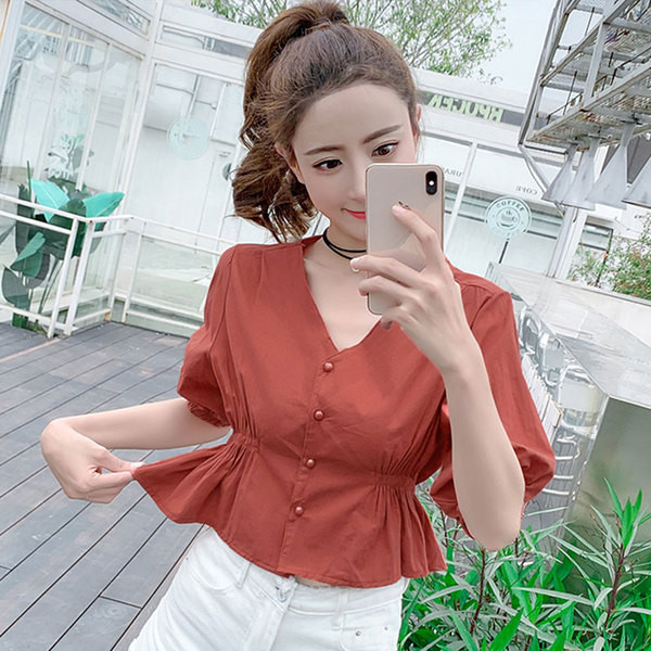 Női modern rövid blúz gombokkal több színben
