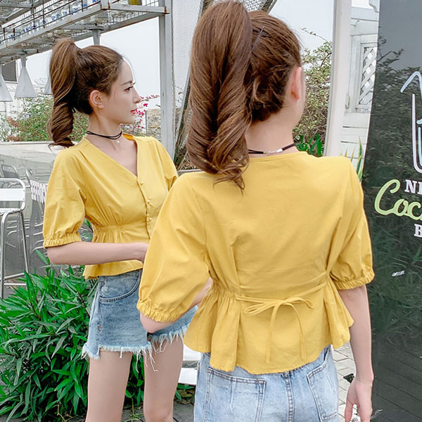 Női modern rövid blúz gombokkal több színben