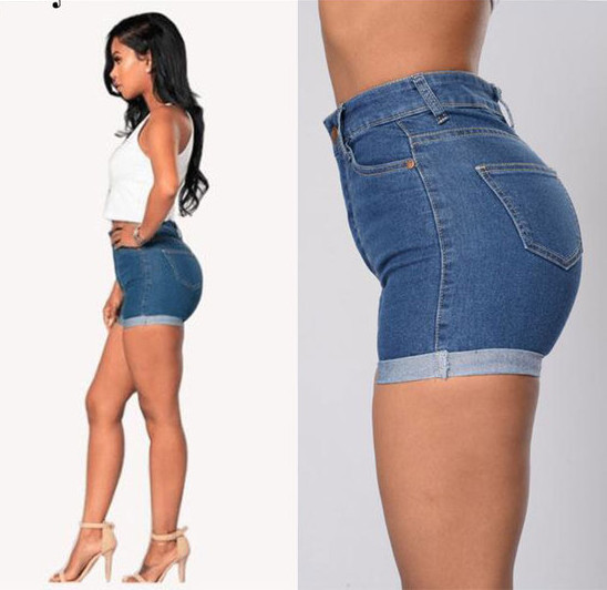 Női farmer rövidnadrág Karcsú, magas derékú modell