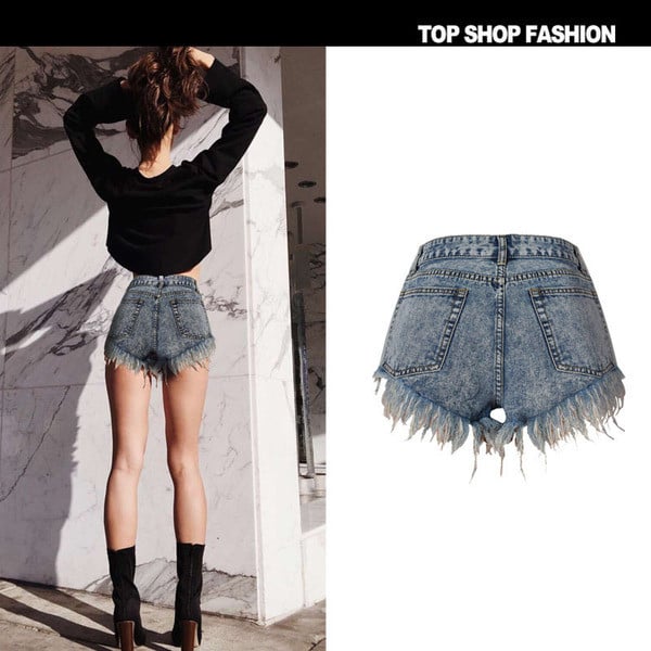 Női rövidnadrág magas derékkal, szakadt motívumokkal