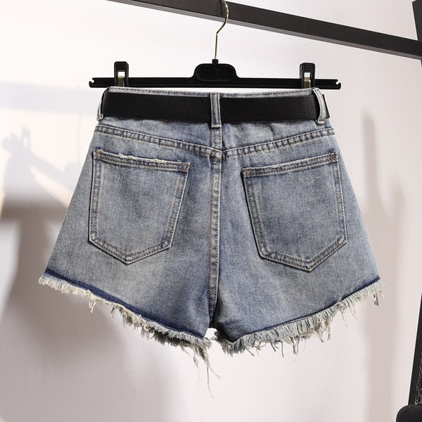 Blugi scurti de dama in albastru si negru cu curea