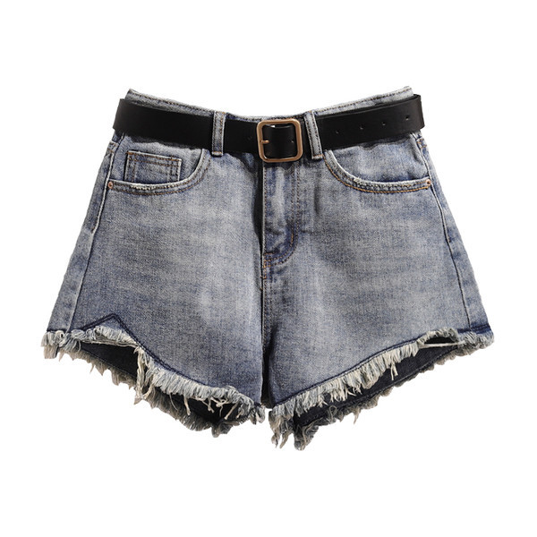 Blugi scurti de dama in albastru si negru cu curea