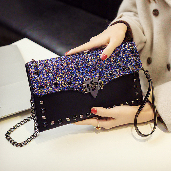 Stílusos női táska öko bőrből, fém elemekkel szürke, fekete és zöld színben