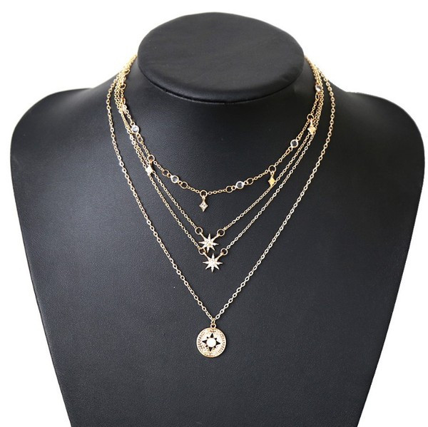 Colier de dama modern de culoare aurie cu pandantive