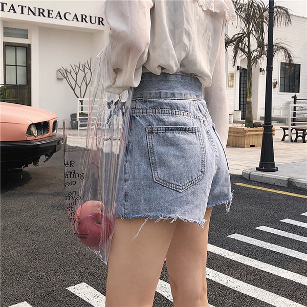 Blugi moderni de dama cu talie inalta si sireturi in albastru