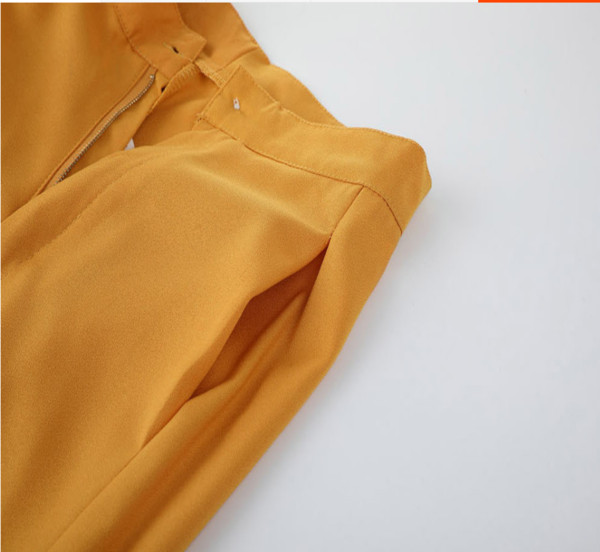 Stílusos női széles modellnadrág magas derékkal, fehér és sárga színben