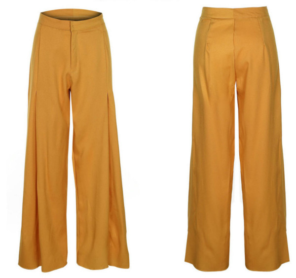 Stílusos női széles modellnadrág magas derékkal, fehér és sárga színben