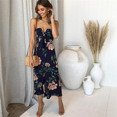 Modern női jumpsuit pántok nélkül virágos motívumokkal