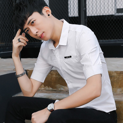 Cămașă bărbătească elegantă cu mâneci scurte și nasturi în două culori