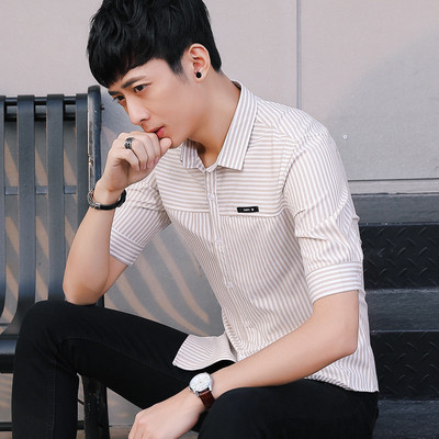 Cămașă bărbătească elegantă cu mâneci scurte și nasturi în două culori