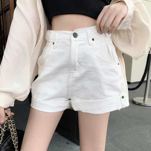 Blugi scurti moderni de dama cu talie inalta in trei culori