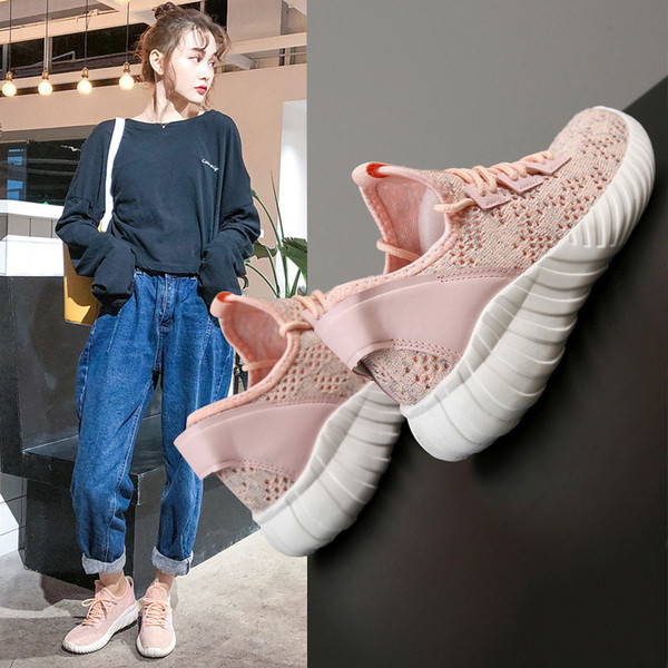 Adidasi sport de dama cu talpa groasa in roz, alb si negru