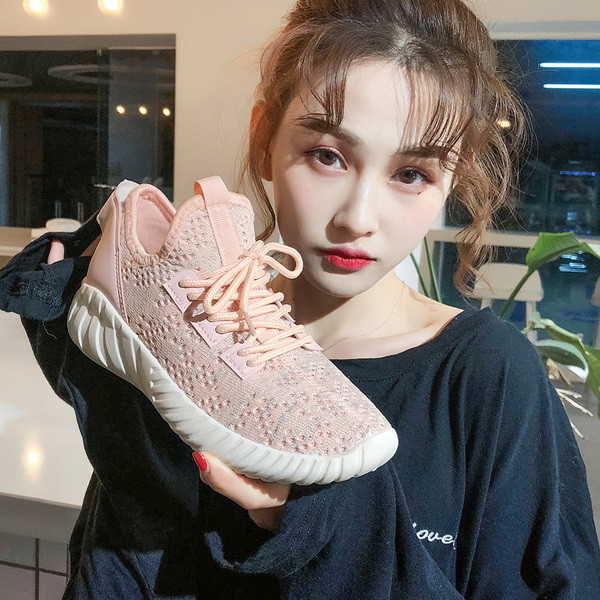 Adidasi sport de dama cu talpa groasa in roz, alb si negru