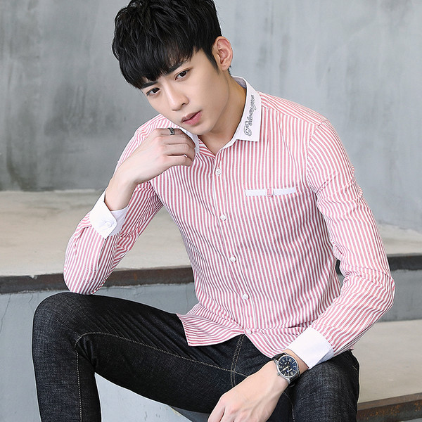 Cămașă bărbătească în dungi cu mâneci lungi în trei culori