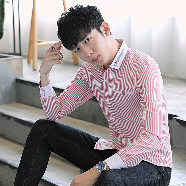 Cămașă bărbătească în dungi cu mâneci lungi în trei culori