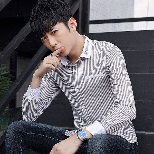 Cămașă bărbătească în dungi cu mâneci lungi în trei culori