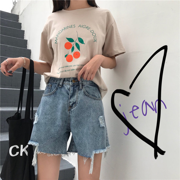 Blugi scurti de dama cu motive rupte si talie inalta in albastru