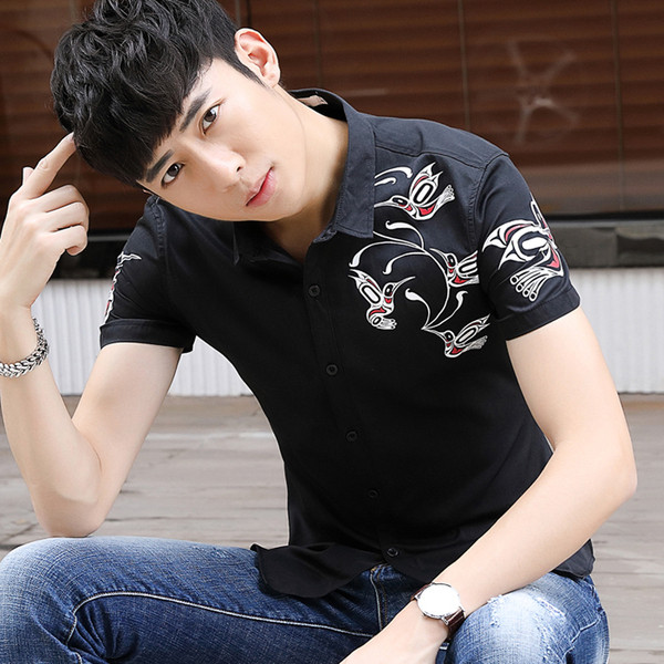 Cămașă modernă pentru bărbați cu aplicație alb-negru