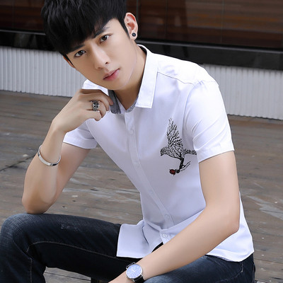 Cămașă elegantă pentru bărbați cu aplicație în alb și gri