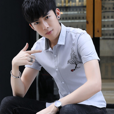 Cămașă elegantă pentru bărbați cu aplicație în alb și gri