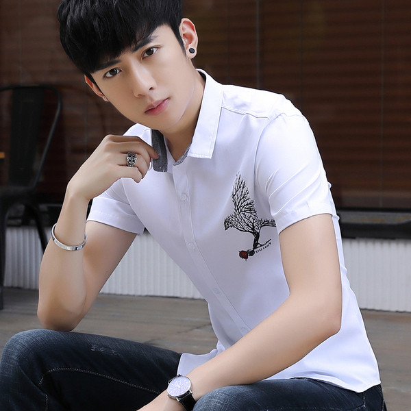 Cămașă elegantă pentru bărbați cu aplicație în alb și gri