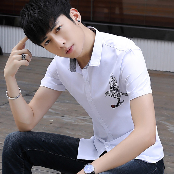 Cămașă elegantă pentru bărbați cu aplicație în alb și gri