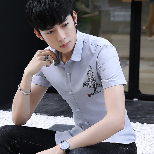 Cămașă elegantă pentru bărbați cu aplicație în alb și gri