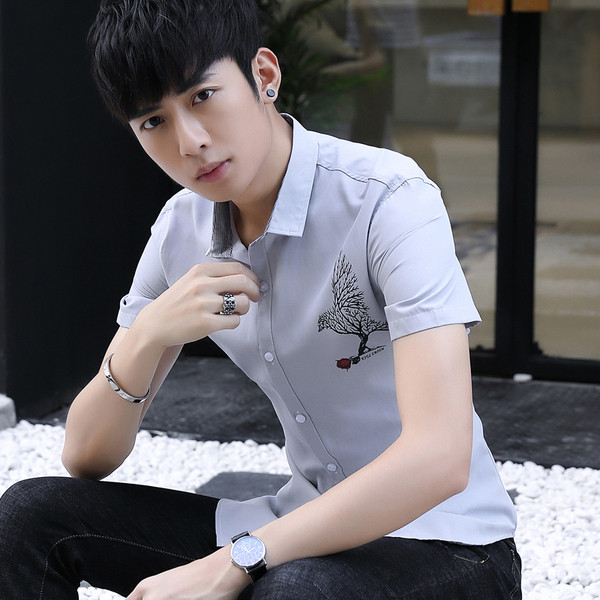 Cămașă elegantă pentru bărbați cu aplicație în alb și gri