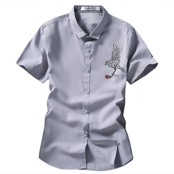 Cămașă elegantă pentru bărbați cu aplicație în alb și gri