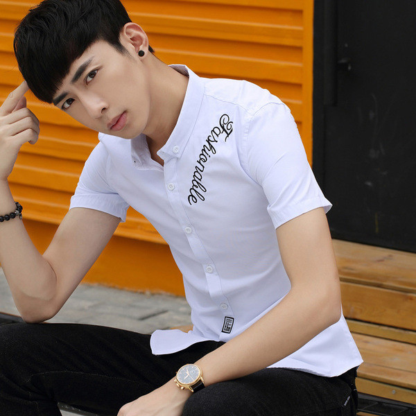 Cămașă pentru bărbați de ultimă generație cu inscripție și emblemă în două culori