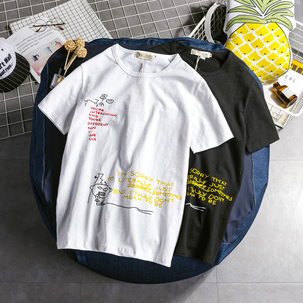 Tricou modern pentru bărbați cu inscripții alb-negru