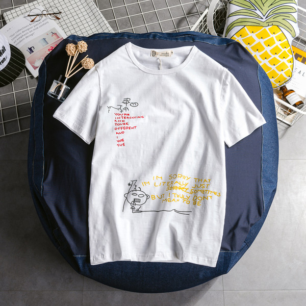 Tricou modern pentru bărbați cu inscripții alb-negru