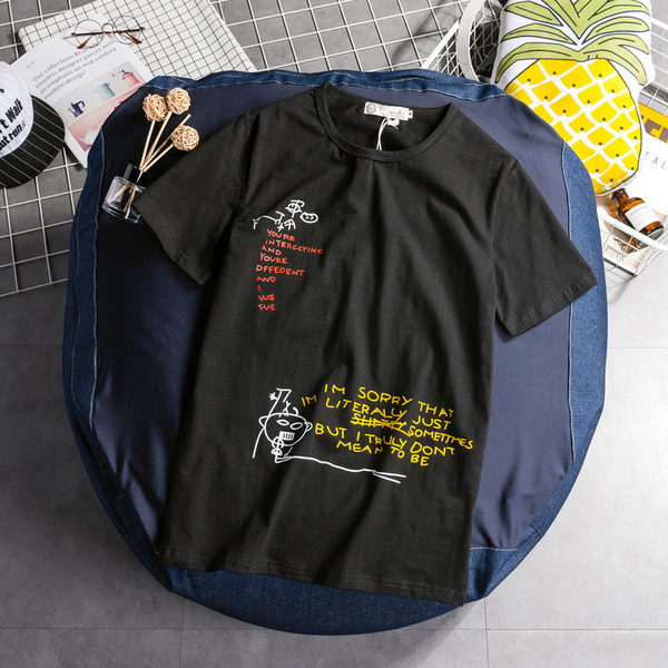 Tricou modern pentru bărbați cu inscripții alb-negru