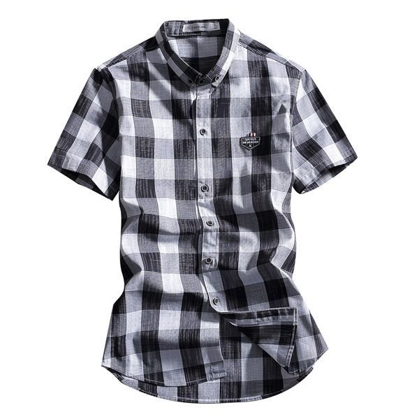 Férfi kockás ing rövid ujjú fekete és kék színben