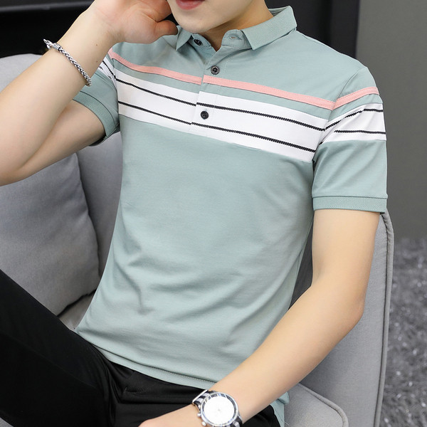 Tricou bărbătesc cu mâneci scurte și guler în trei culori