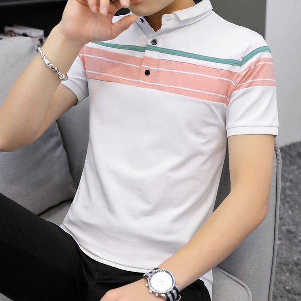 Tricou bărbătesc cu mâneci scurte și guler în trei culori