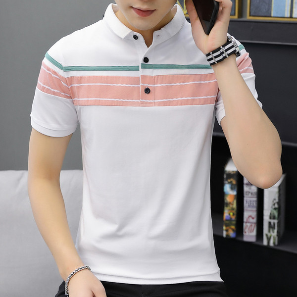 Tricou bărbătesc cu mâneci scurte și guler în trei culori