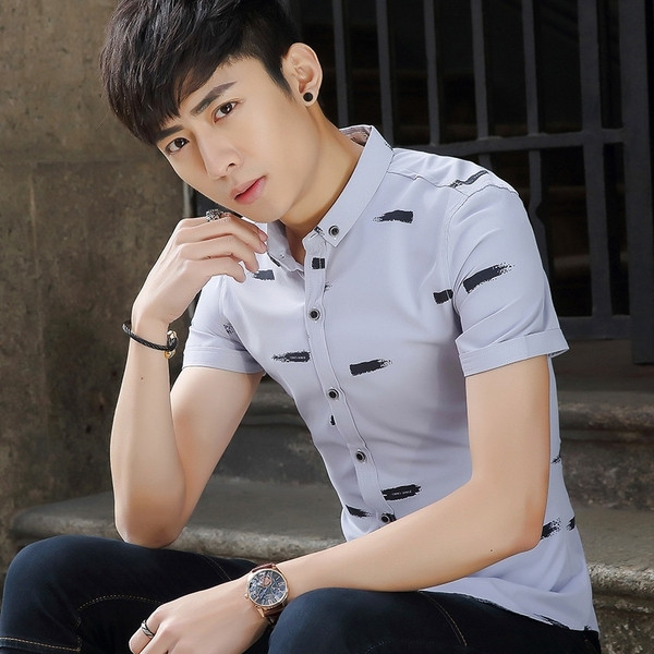 Aktuális férfi ing rövid ujjal és gombokkal szürke színben