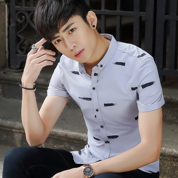 Aktuális férfi ing rövid ujjal és gombokkal szürke színben