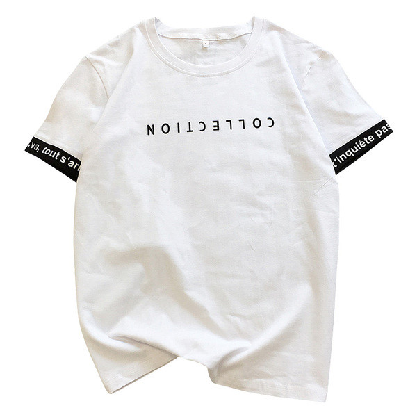 Tricou casual dama cu inscriptie alb, negru si roz