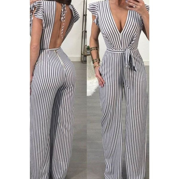 Модерен дамски раиран гащеризон с два цвята 