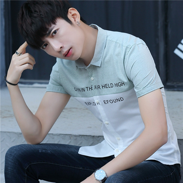 Cămașă bărbătească cu inscripții și mâneci scurte în trei culori